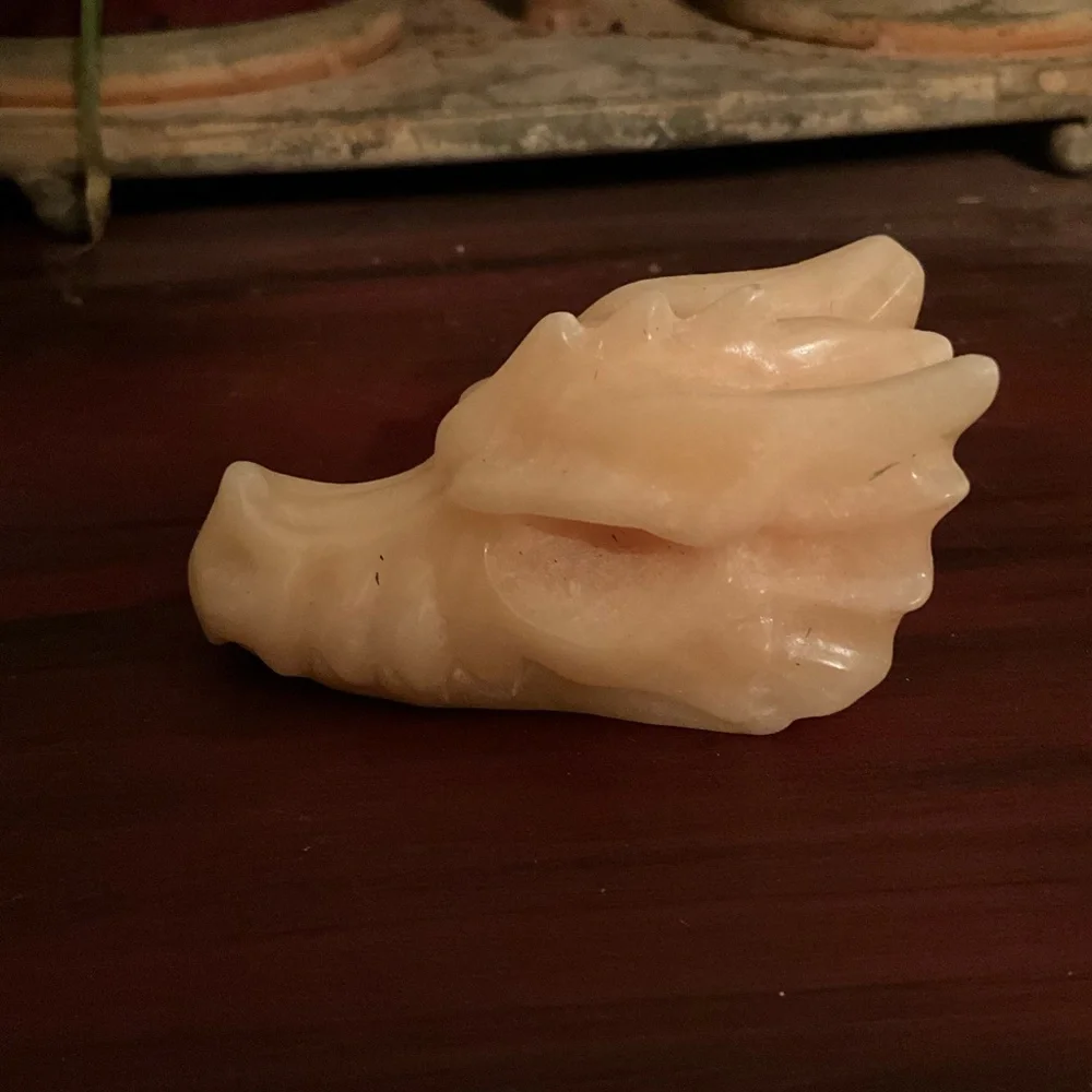 Carved Peach Agate Dragon Head Sculpture Gemstone Crystal